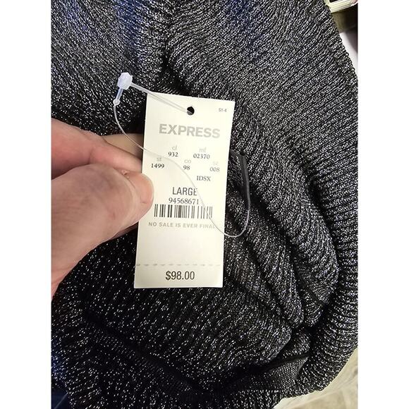 NWT Express Sweater Dress Size Large Black Silver Bodycon Sparkling Cow Neck - Picture 4 of 5